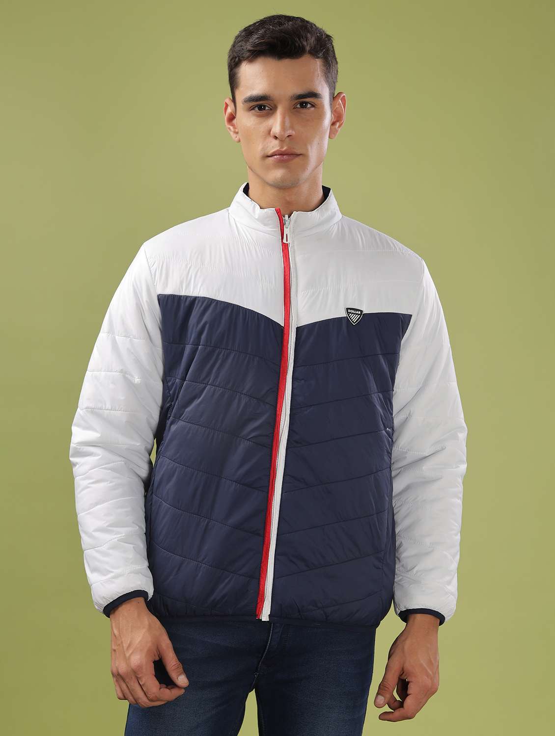 men color block long sleeve quilted jacket