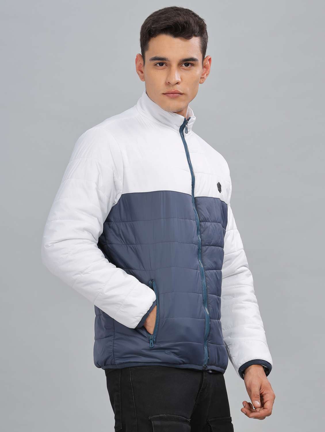 men color block long sleeve quilted jacket - 21586690 - Standard Image - 2