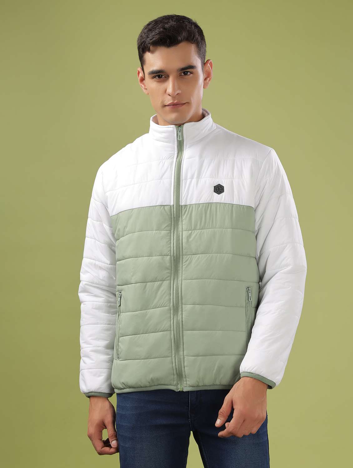men color block long sleeve quilted jacket