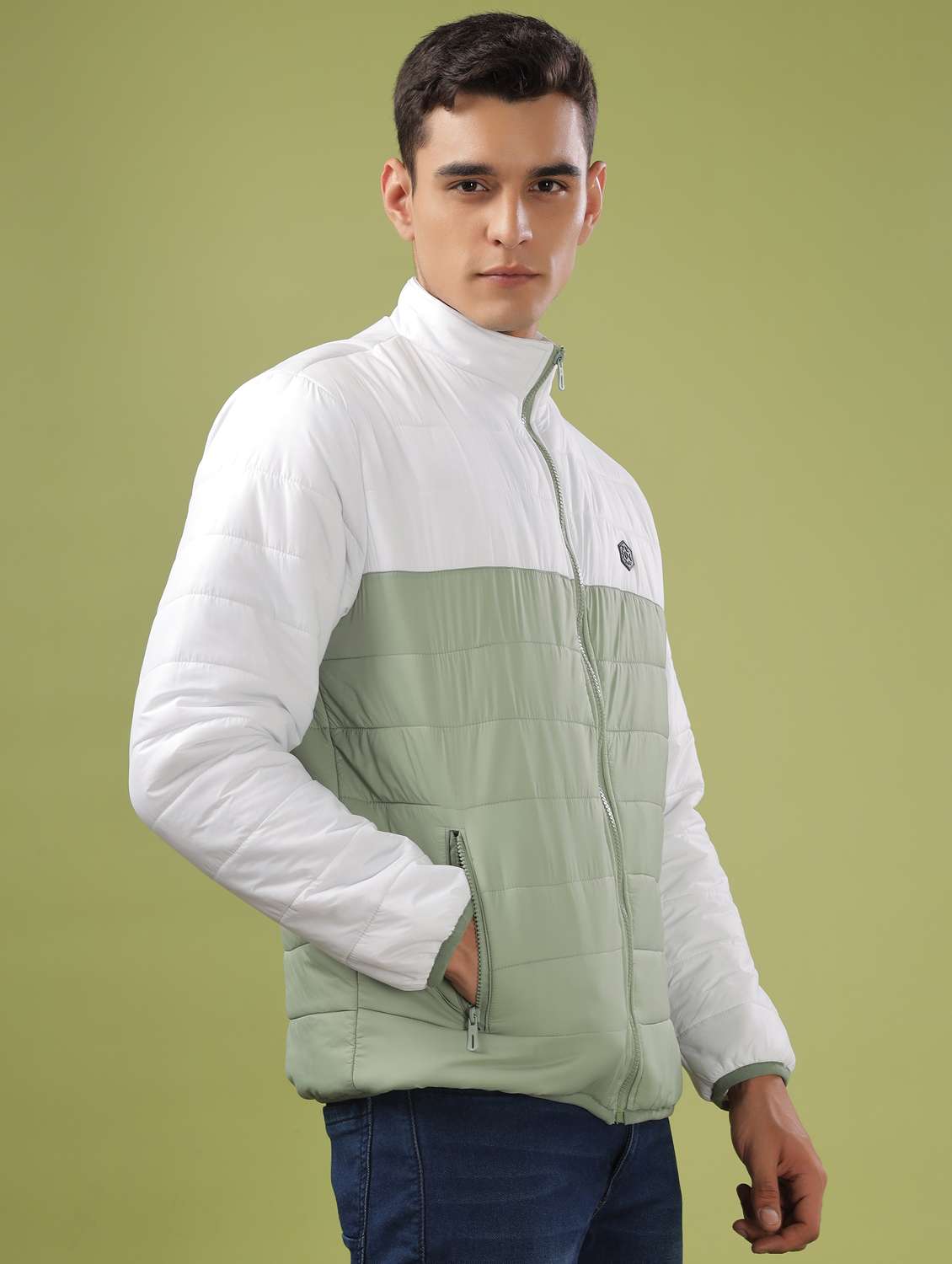 men color block long sleeve quilted jacket - 21586692 -  Standard Image - 2