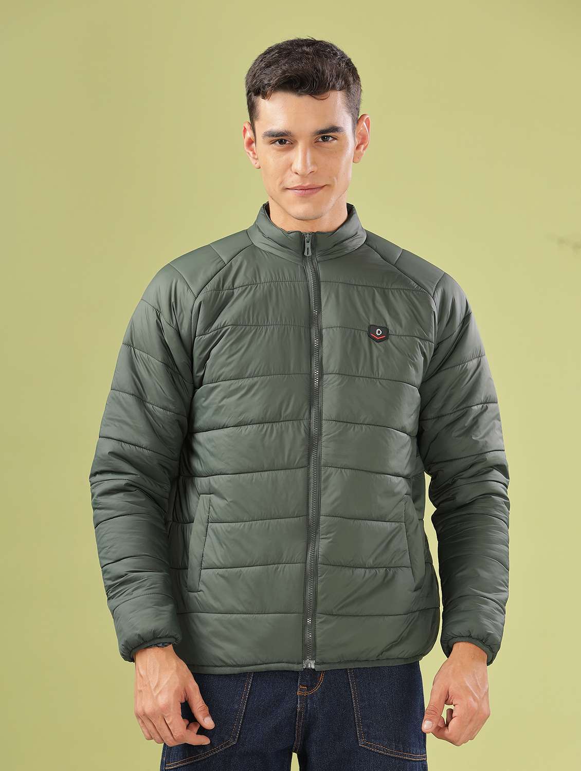 men solid long sleeve quilted jacket