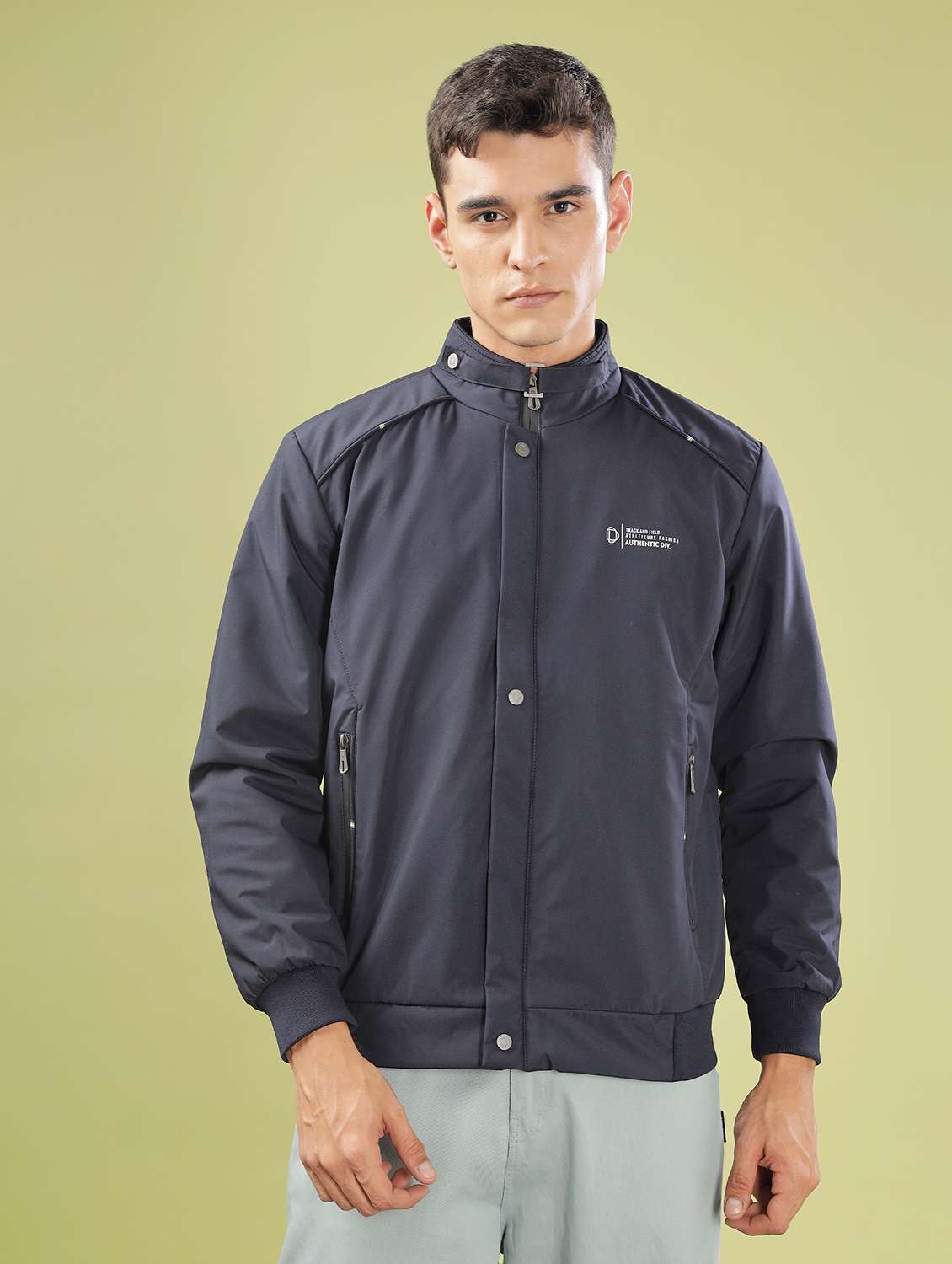 men solid long sleeve bomber jacket