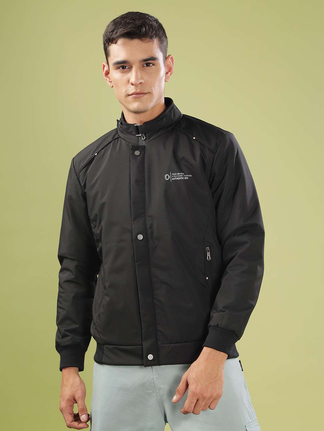 men solid long sleeve bomber jacket