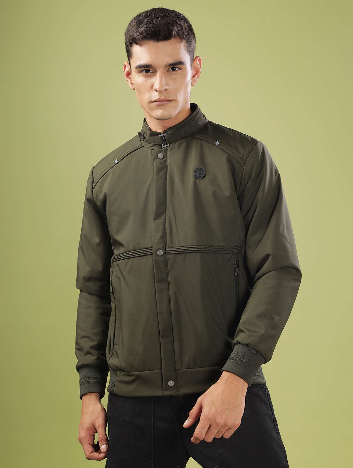 men solid long sleeve bomber jacket