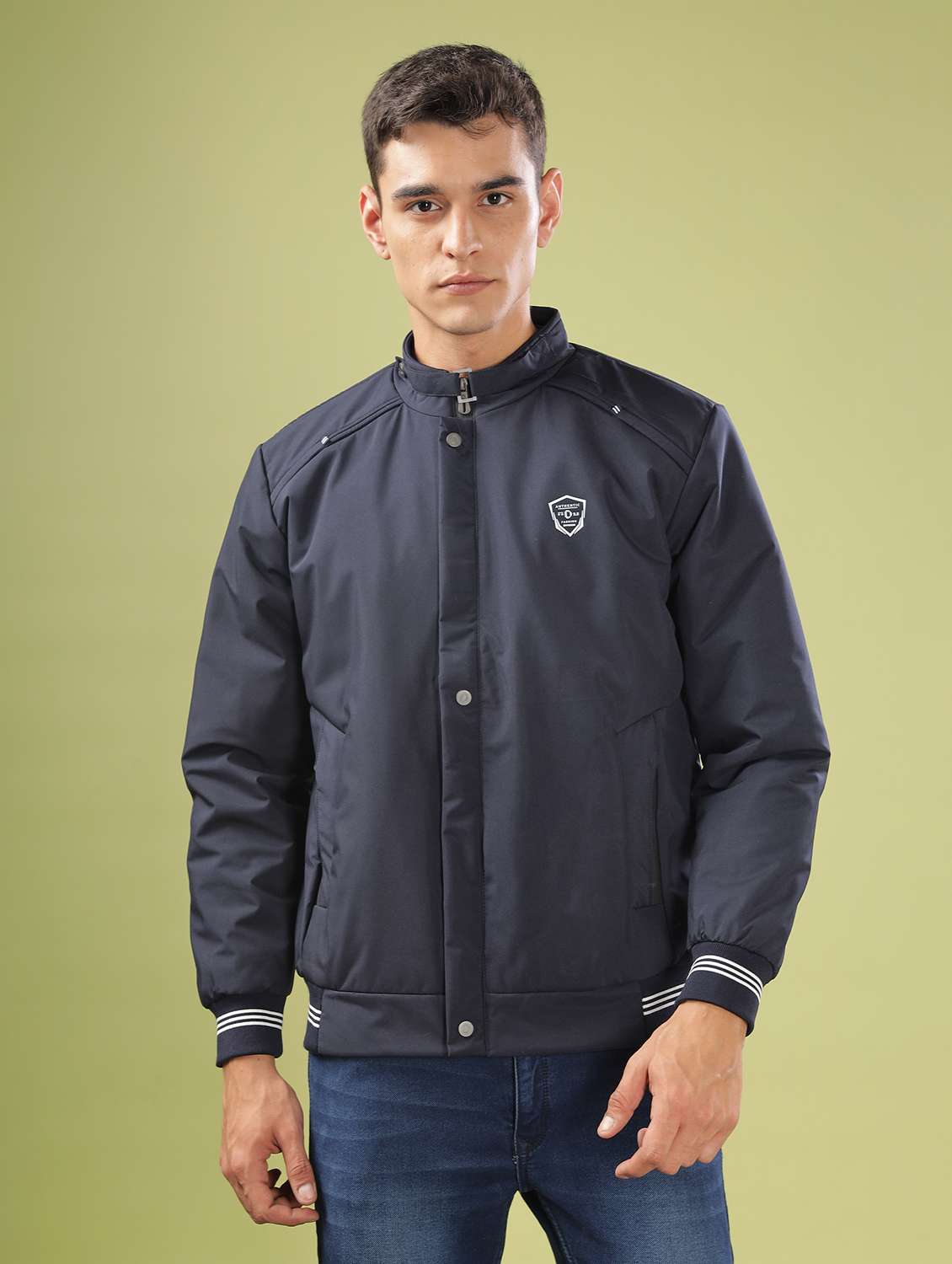 men solid long sleeve bomber jacket