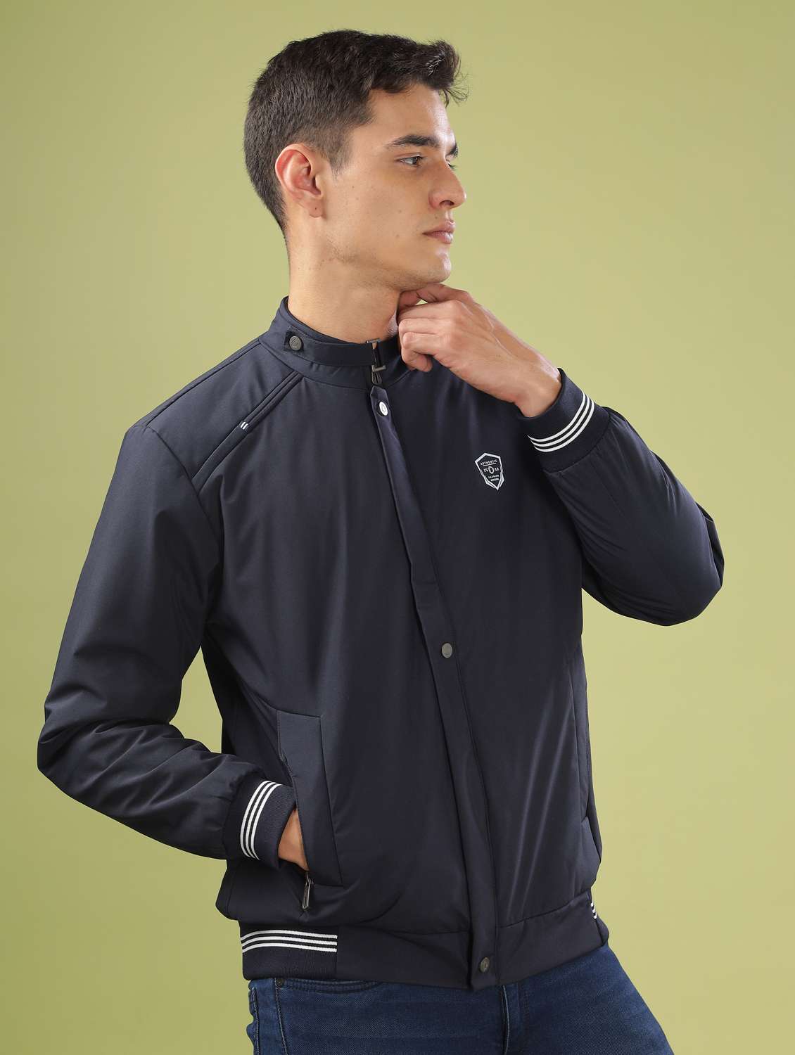 men solid long sleeve bomber jacket - 21586707 - Standard Image - 2