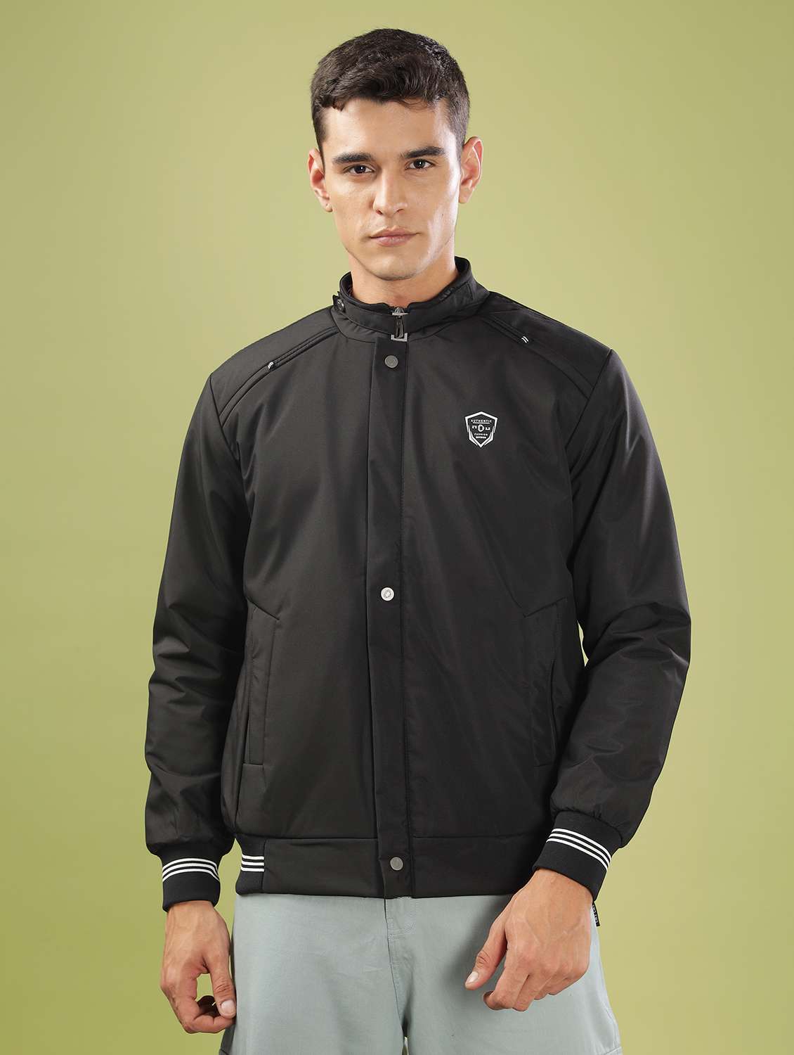 men solid long sleeve bomber jacket