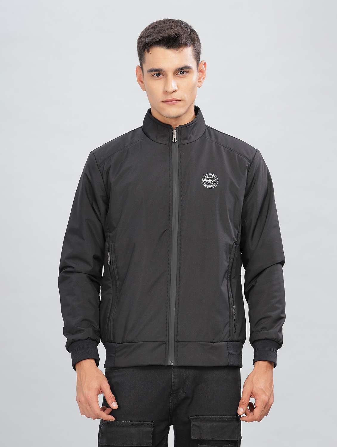 men solid long sleeve bomber jacket