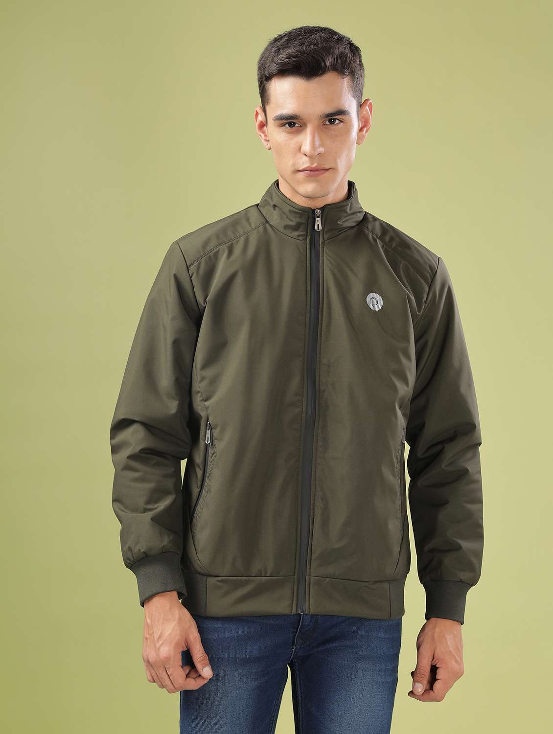 men solid long sleeve bomber jacket