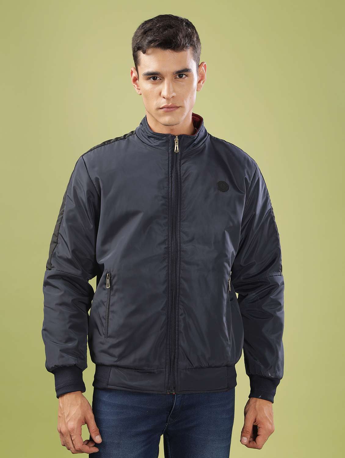 men solid long sleeve bomber jacket