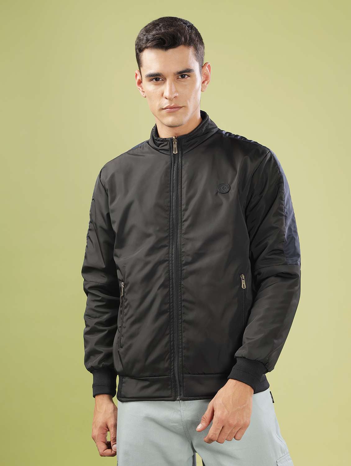 men solid long sleeve bomber jacket