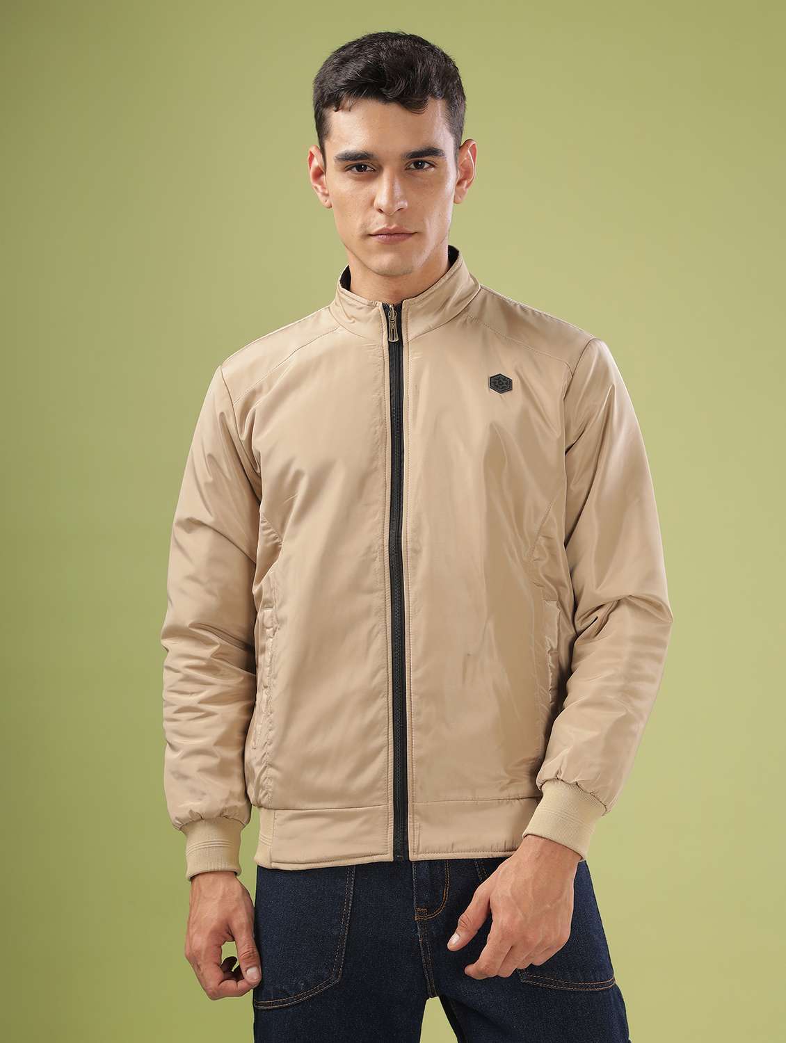 men solid long sleeve bomber jacket