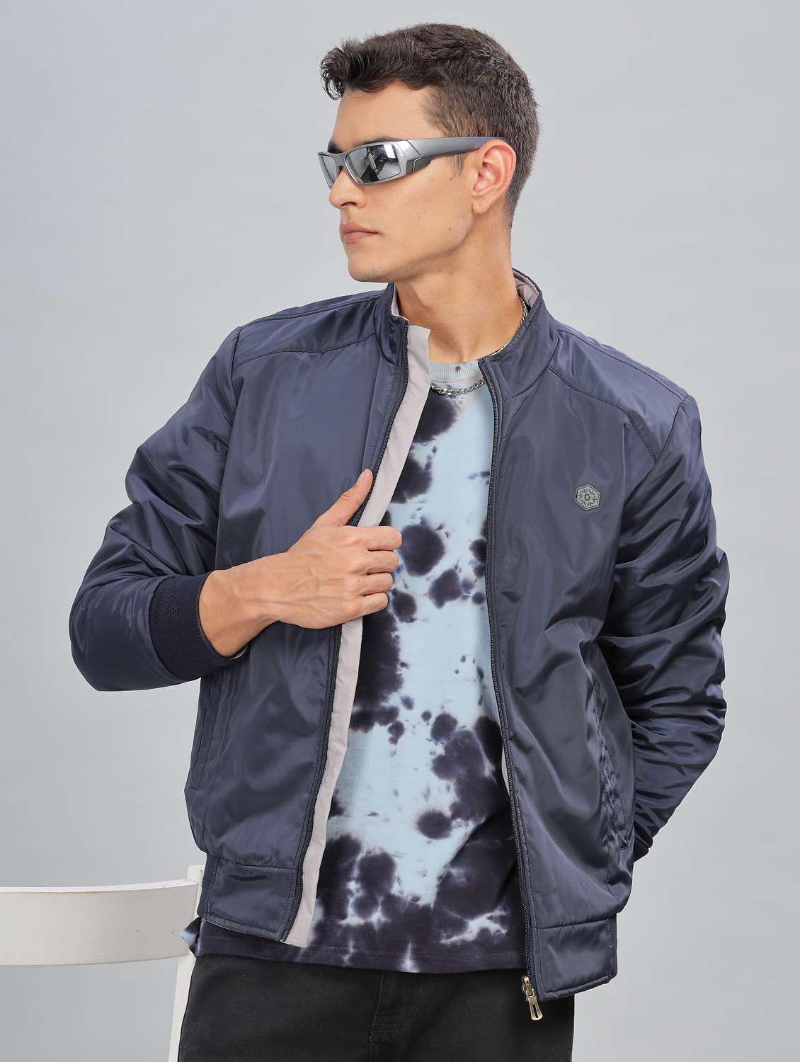men solid long sleeve bomber jacket - 21586723 - Standard Image - 2