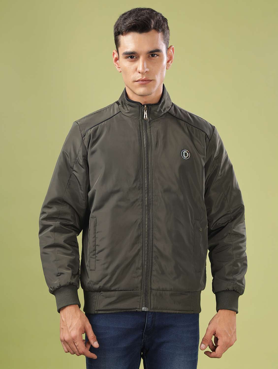 men solid long sleeve bomber jacket