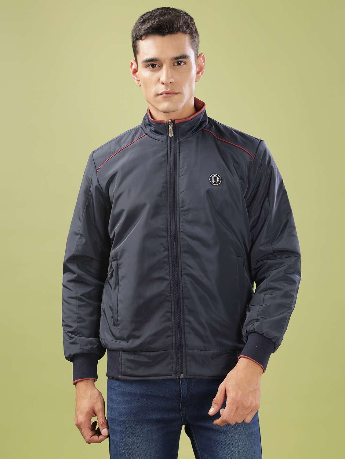 men solid long sleeve bomber jacket