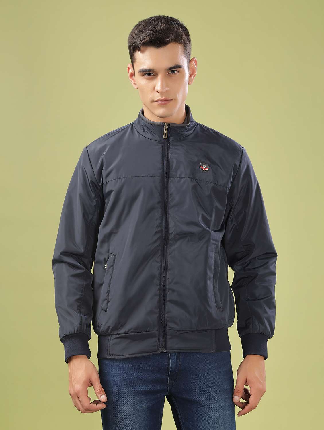 men solid long sleeve bomber jacket