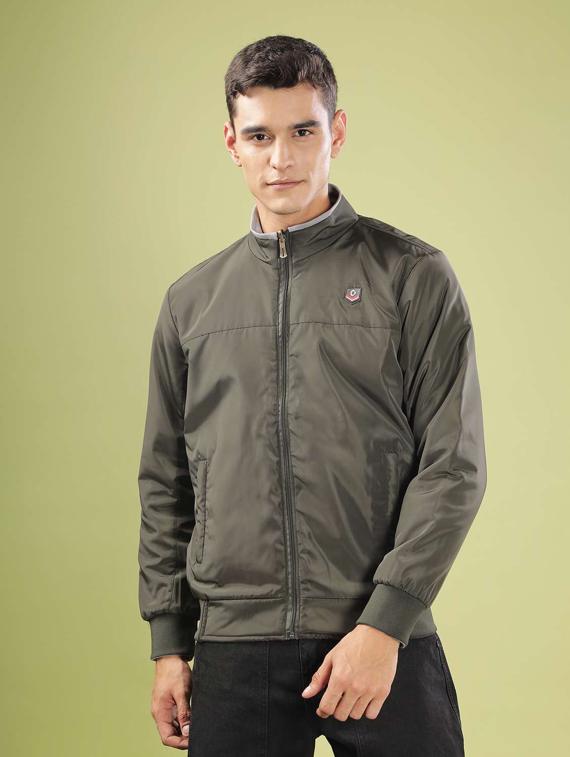 men solid long sleeve bomber jacket