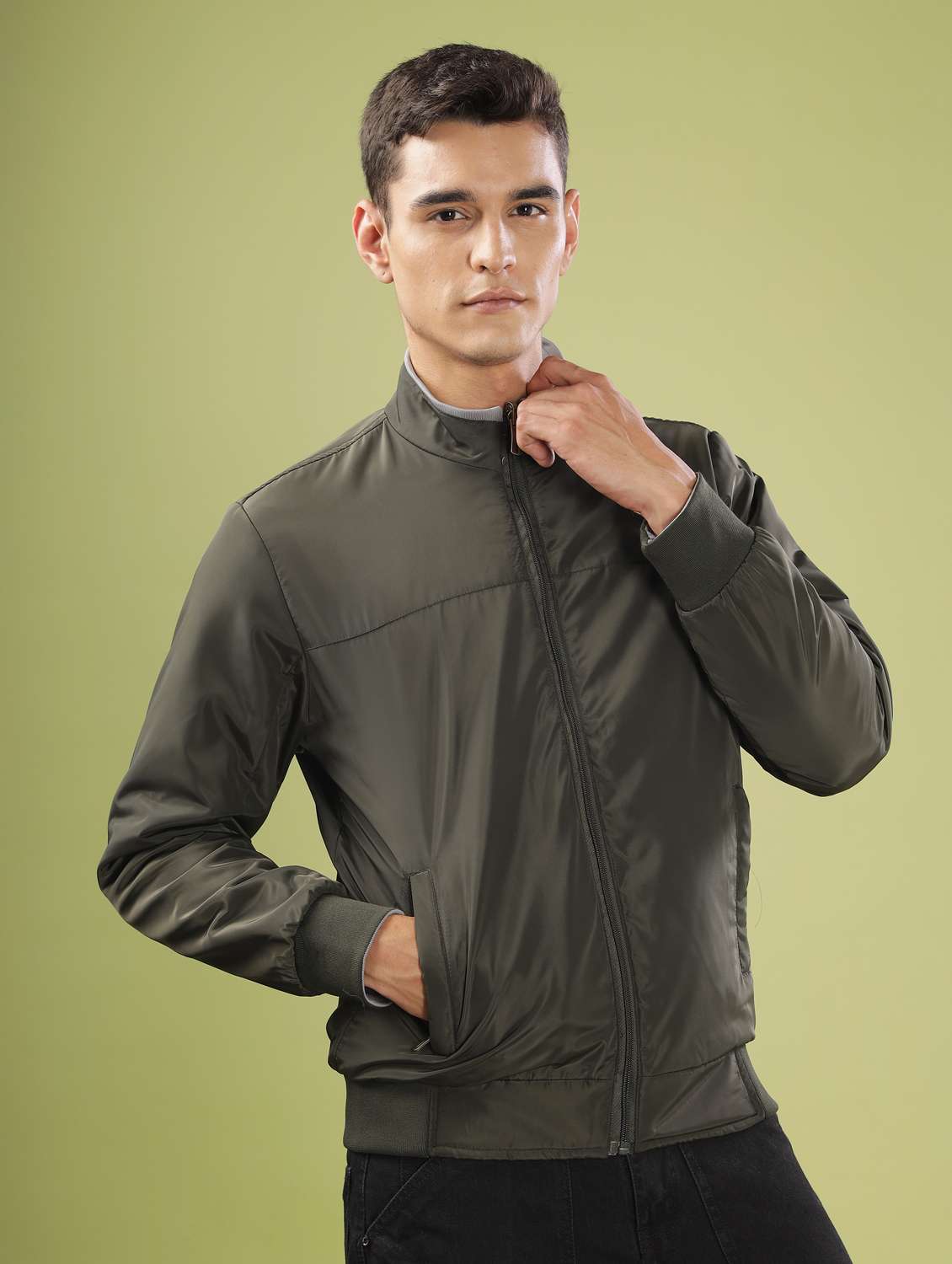 men solid long sleeve bomber jacket - 21586731 -  Standard Image - 2