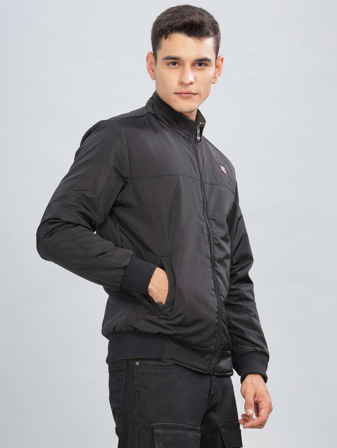 men solid long sleeve bomber jacket - 21586732 -  Standard Image - 2