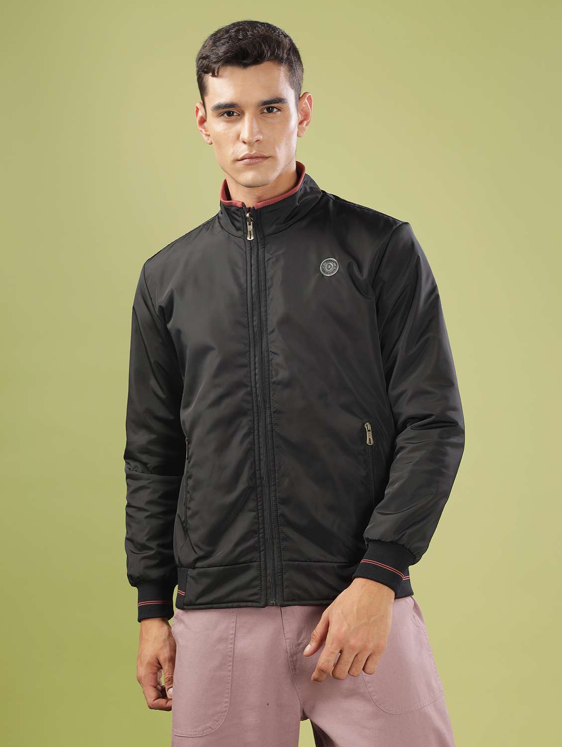 men solid long sleeve bomber jacket