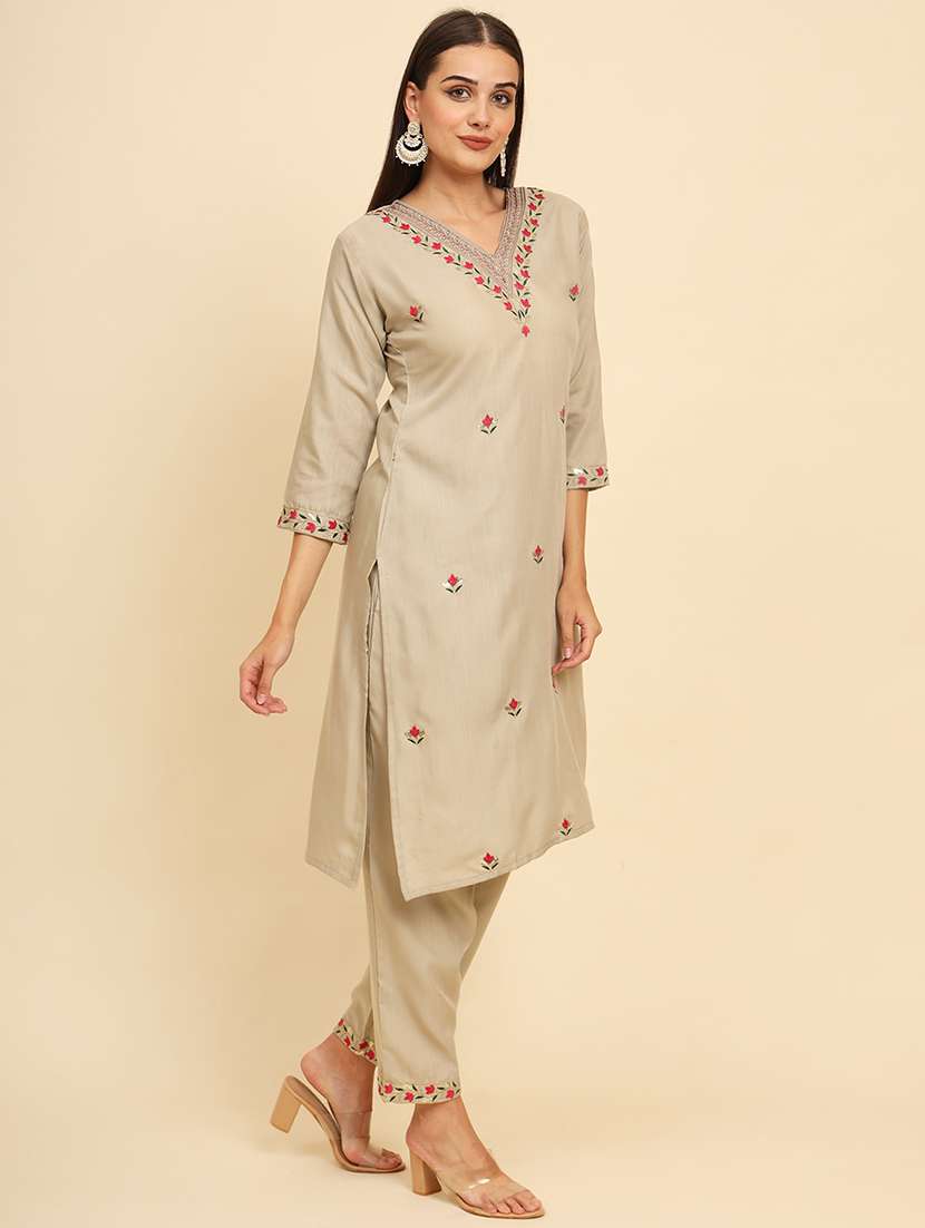 women embroidered v neck straight kurta - 21591848 -  Standard Image - 2