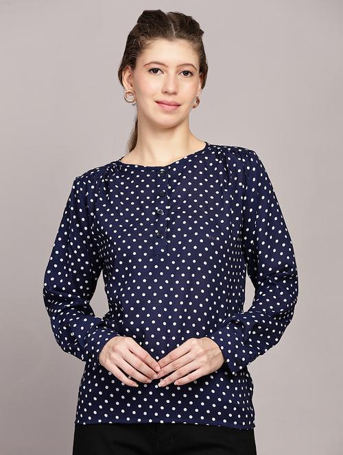 women polka dots printed long sleeve top - 21591935 - Standard Image - 0