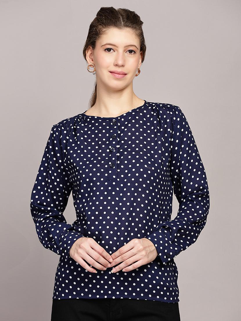 women polka dots printed long sleeve top - 21591935 - Zoom Image - 0