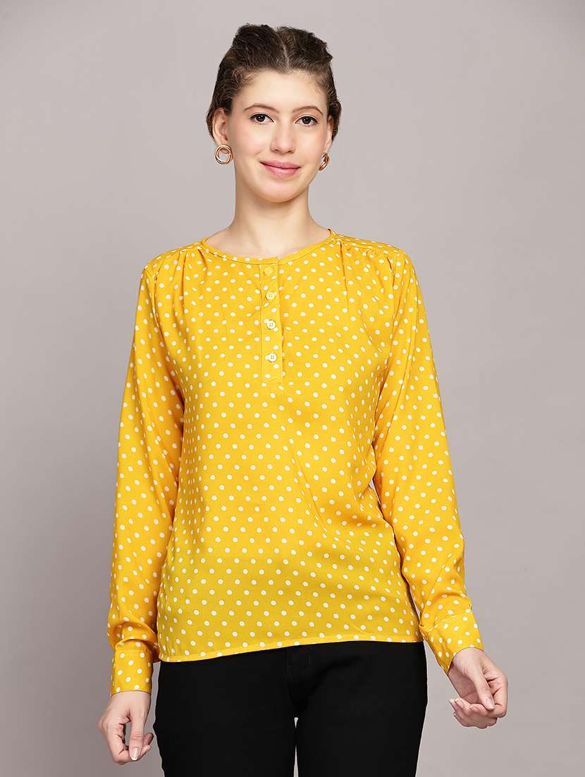 women polka dots printed long sleeve top