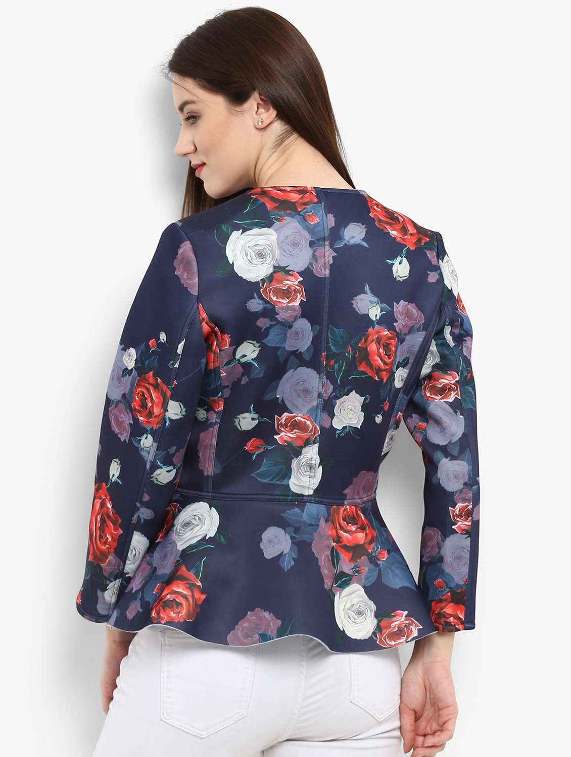 women navy blue printed casual blazer - 21593177 -  Standard Image - 2