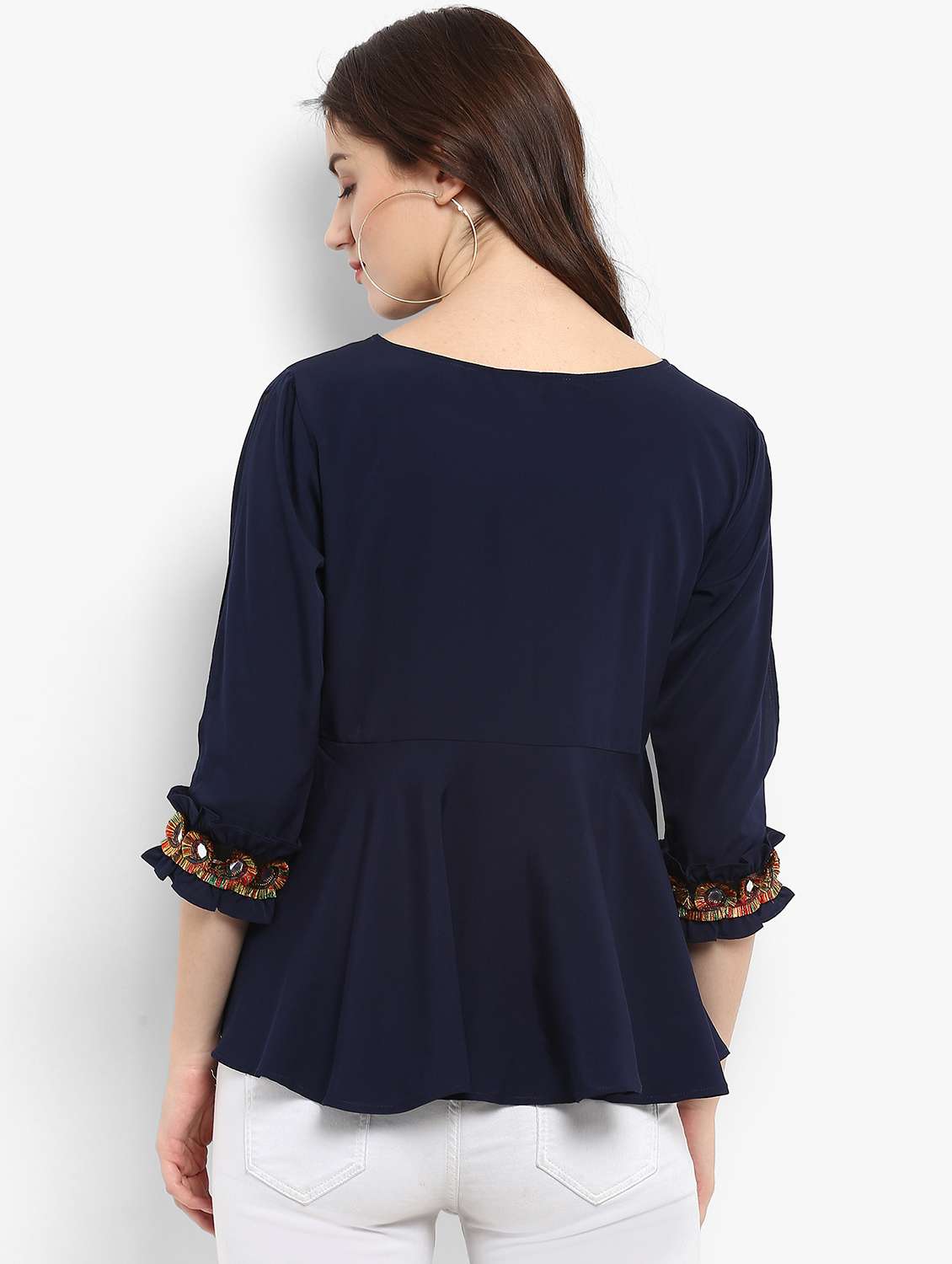 women navy blue mirror work regular top - 21593255 -  Standard Image - 2