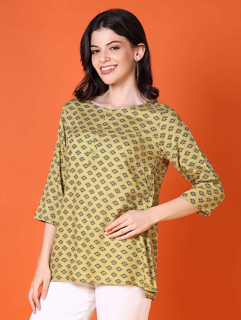women printed three quarter sleeve straight kurti - 21593363 -  Standard Image - 2