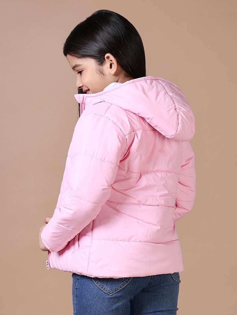 girls solid hooded quilted jacket - 21593414 -  Standard Image - 2