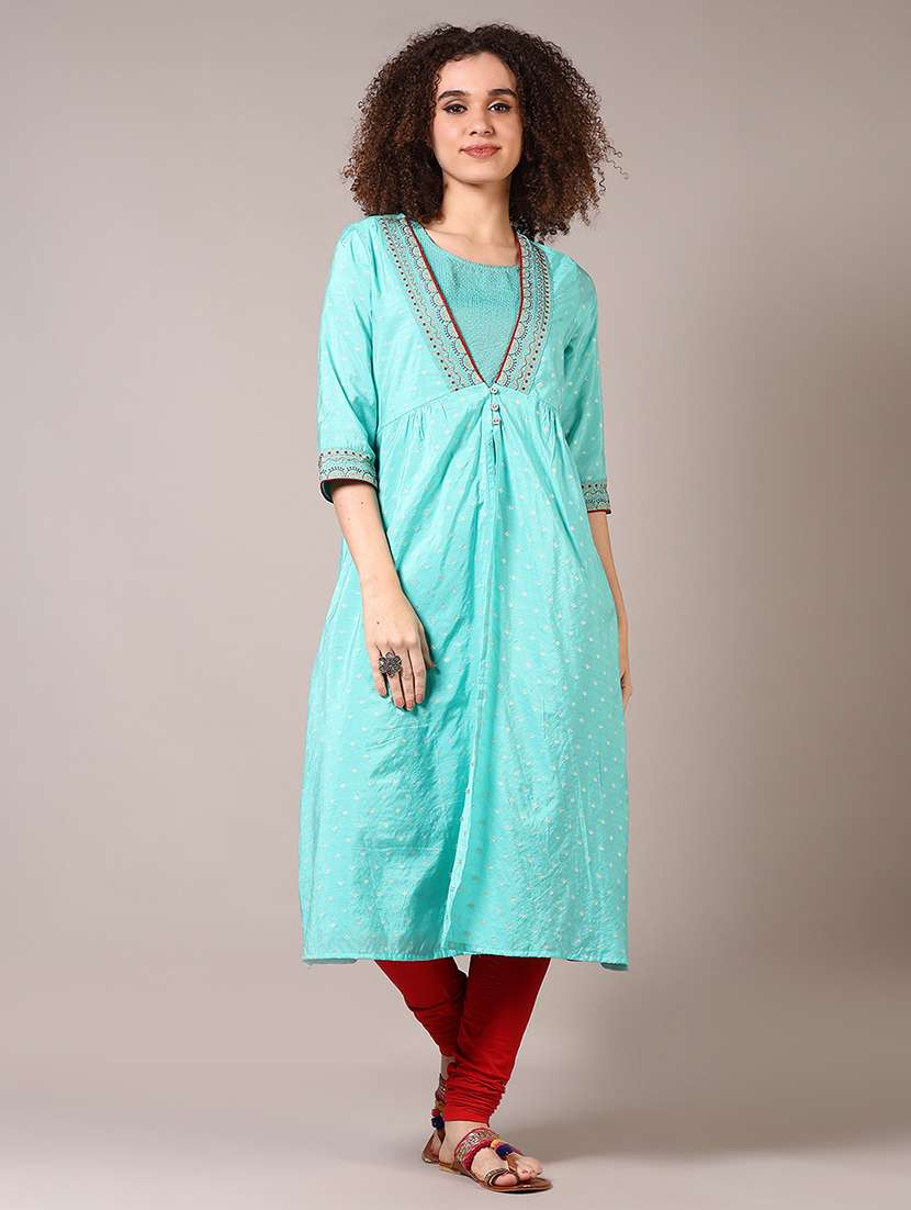 women embroidered round neck a-line kurta