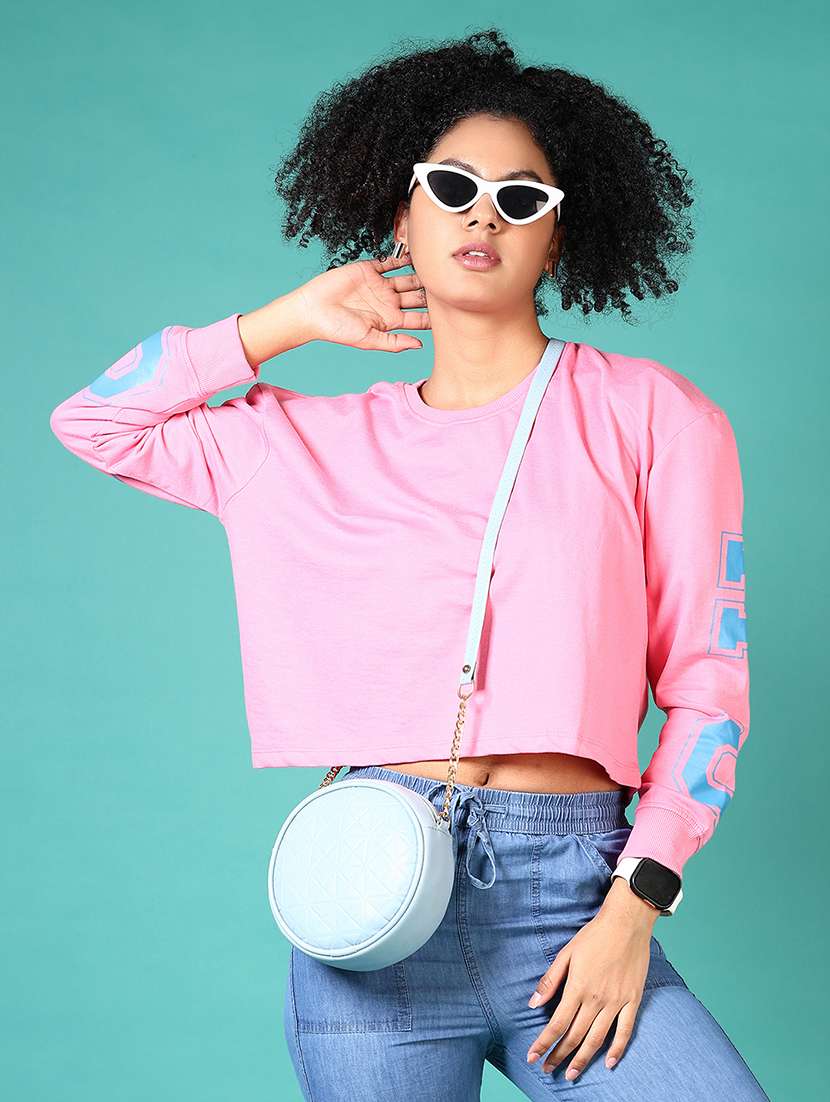 women typography long sleeve cropped sweatshirts - 21593475 -  Standard Image - 2