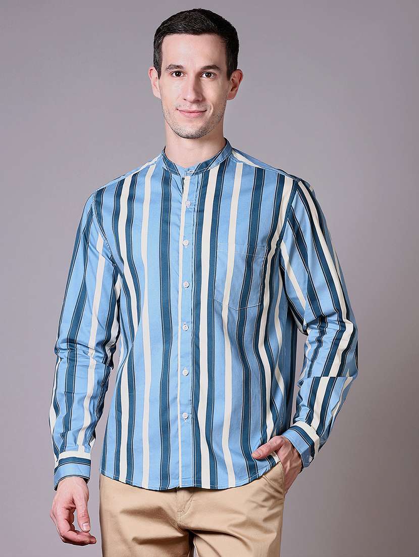 men striped long sleeve casual shirt