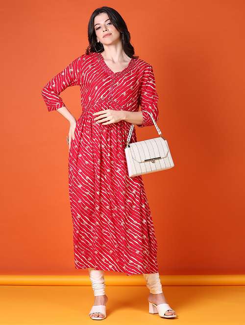women three quarter sleeve a-line kurta - 21593504 - Standard Image - 0