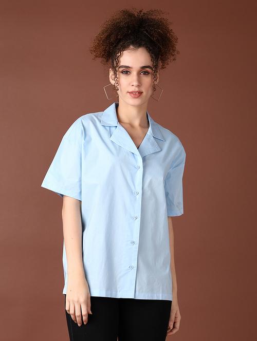 women light blue solid short sleeve shirt - 21593523 -  Standard Image - 0