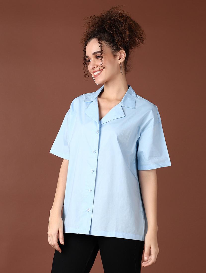 women light blue solid short sleeve shirt - 21593523 - Standard Image - 2