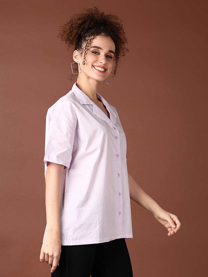 women lavender solid short sleeve shirt - 21593524 - Standard Image - 2