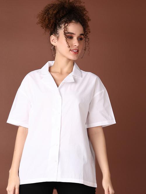 women white solid short sleeve shirt - 21593525 - Standard Image - 0