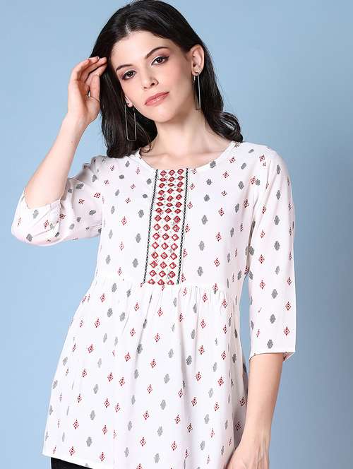 women printed three quarter sleeve a-line kurti - 21593741 -  Standard Image - 0
