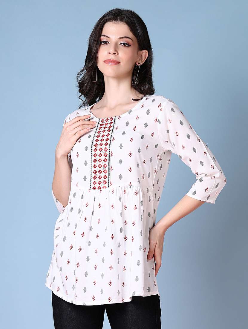 women printed three quarter sleeve a-line kurti - 21593741 - Standard Image - 2