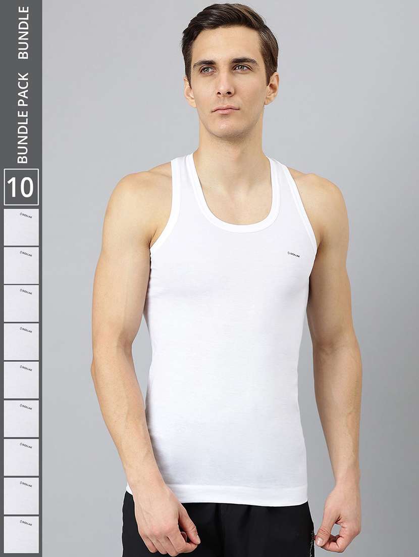 men pack of 10 white solid sleveless vest