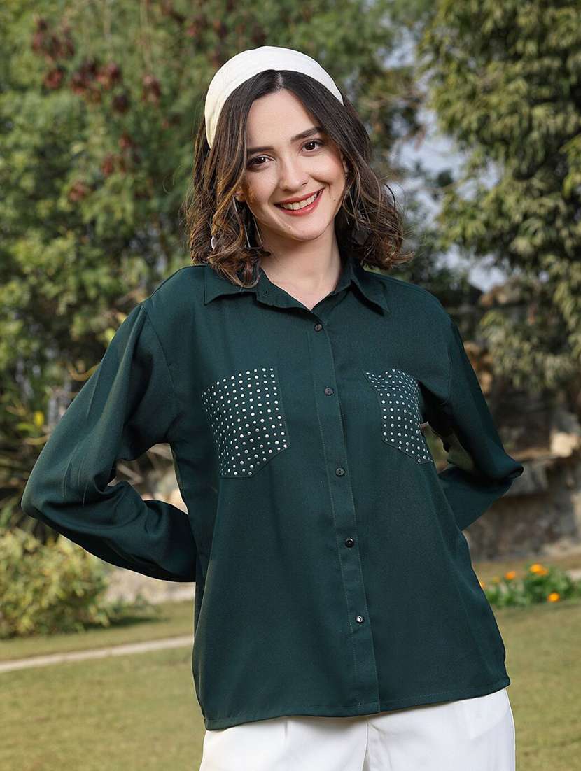 women green solid with work regular shirt - 21594736 - Standard Image - 2