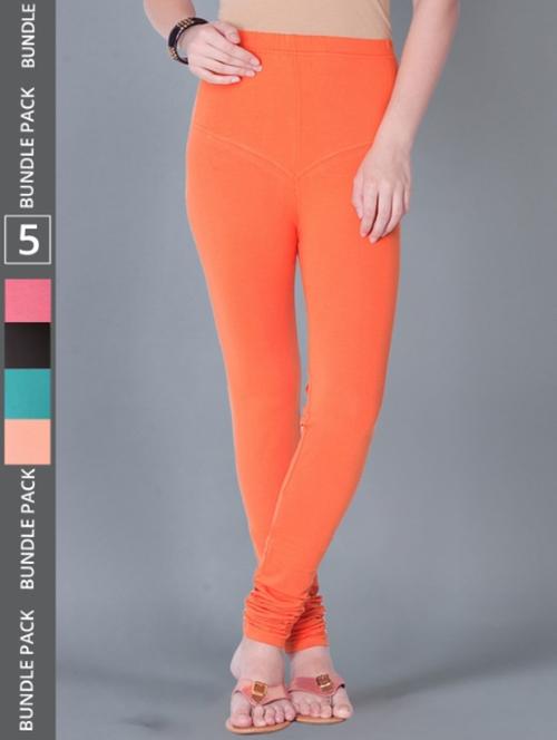 women pack of 5 solid full length legging - 21595355 - Standard Image - 0