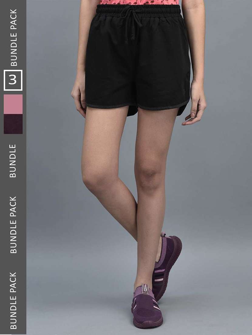 women solid regular fit loungewear shorts combo