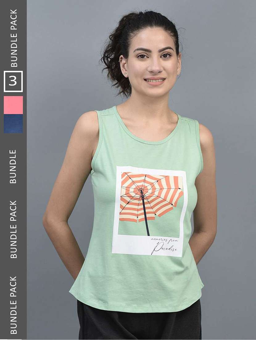 women printed sleeveless regular fit tank tops combo