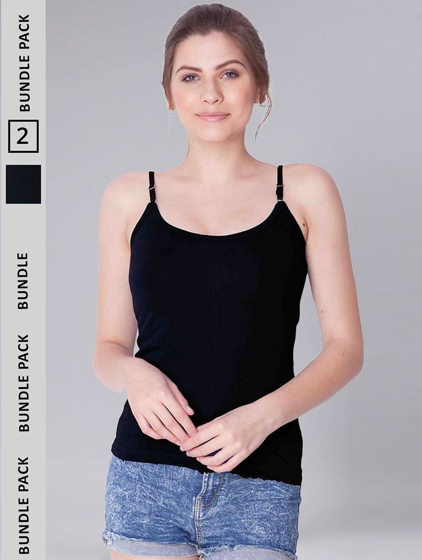 women pack of 2 solid cotton camisole