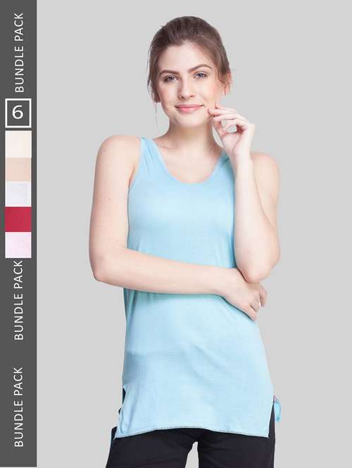 Women Pack Of 6 Solid Cotton Camisole