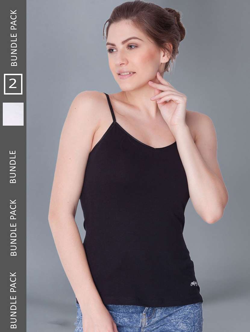 women pack of 2 solid cotton camisole